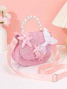 Pearl Handle Mermaid Sequin Crossbody Bag, Starfish & Shell Decor Mini Shoulder Purse - Mermaid Sequined Version - View 5