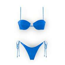Women's Glossy String Bikini Set Soild Swimsuit Women's Fashion Bikini Green Halter Sport Swimsuit Beach Vacation Low Cut Shiny - 藍+粉 - 查看 3