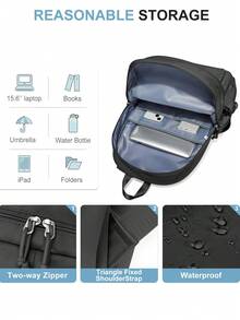Zaino scolastico leggero per adolescenti, adatto per laptop da 14 pollici, zaino carino di colore unito per studenti, zaino per laptop resistente, tessuto in nylon impermeabile, resistente all'usura e alle pieghe, spallacci imbottiti e larghi per un uso prolungato senza pressione sulle spalle; design multistrato con più scomparti, tasca frontale con cerniera, tasche laterali per bottiglie d'acqua, adatto per uso scolastico quotidiano, brevi viaggi e pendolarismo - Multicolore - Visualizzare 5