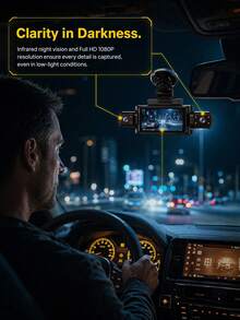 4-Channel 360° Dash Cam, Front/Rear/Left/Right View, 3.16-Inch Screen, Built-In Night Vision, Sensitive Motion Detection Recording, Parking Monitoring, Reverse Assistance, 150mAh Battery - Dash Cam - View 5