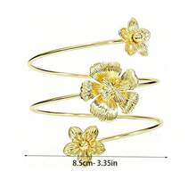 6 Stücke Set exquisite Blumen-Serie Metall-Armreifen, verstellbare Sommer-Blumen-Schmetterling-Blatt-vielseitige Armbänder, einzigartiges geschichtetes Design, geeignet für den täglichen Gebrauch, Zusammenkünfte, Partys, Geschenke - 6 Stück Gold-1 - Übersicht 7