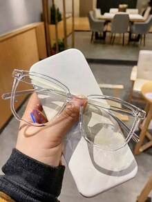 3 Pairs/1 Pair Women's Large Frame Plastic Square Rivet Casual Street Style Fashion Non-Prescription Glasses, Suitable For Dating, Library, Writing, Reading And Other Occasions (Glasses Case Not Included) - Transparent - View 11