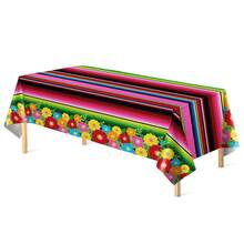 1/3 buah Taplak Meja Plastik Sekali Pakai Motif Garis-garis Tema Pesta Meksiko, Dekorasi Pesta Ulang Tahun Perayaan Cinco de Mayo, Persegi Panjang 137x274cm - MultiWarna - View 6