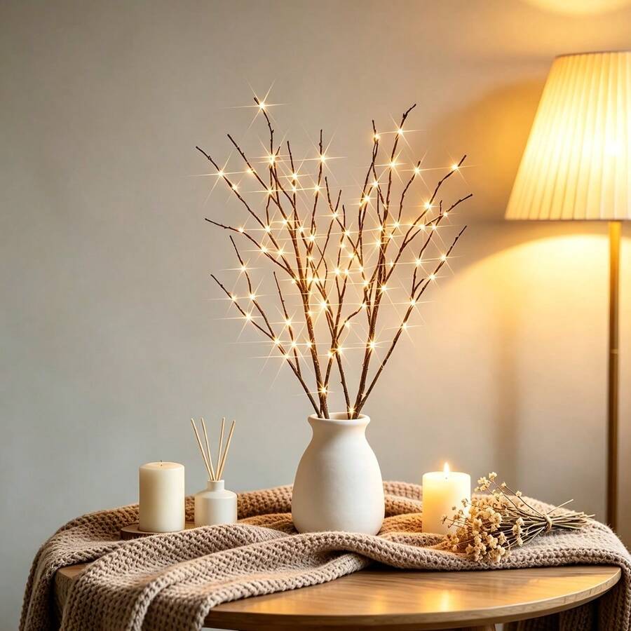 2pcs Simulated Branch Shaped LED Lights, Battery Powered, Artificial Small Branch Decorative Lights For Vase, Cold Color Decorative Lights, Room Bedside Lamp, Romantic Home Decor - Twig Lights - 查看 1