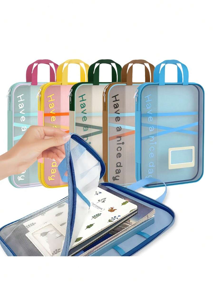 1pc A4 File Folder, L-Shaped Large Opening Gradient Mesh File Sleeve, 4-Layer Classification Organizer, Stationery Set For Exam And Office Document Storage, Suitable For Accordion Bag, Portable File Bag With Handle, Back To School, Students - Multicolor - View 1
