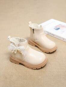 Classic Ankle Boots Style, Rounded Wide Toe Box, Fits Children's Developing Feet, No Toe Squeezing; Creamy Apricot Matte PU Upper, Soft Texture, - Beige - View 2