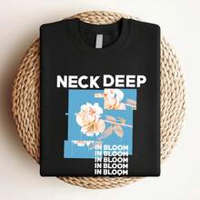 Camiseta de mujer con estampado "Neck Deep Band In Bloom Flower" de algodón unisex talla S-5XL SC279 - Negro - Ver 3