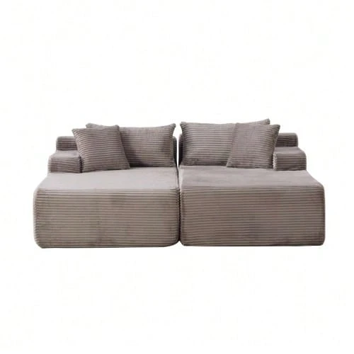 Modular Compression Sofa In Chenille Fabric, Filled With 30D High-Resilience Foam. Easy To Move And Featuring A Non-Slip Base, It Is Ideal For Living Rooms And Other Spaces. Beige - 灰色 - 查看 1