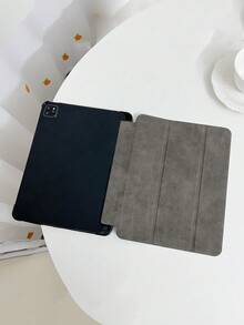 1pc TPU Matte Grey Leather Solid Color Tablet Case With Stand, Pen Slot, Sleep/Wake Magnetic Function, Tri-Fold, Compatible With IPad Air 10th, 9th, Air 5th, Pro 11-Inch - Grey - View 3