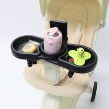 Universal Baby Stroller Tray With Phone Holder, 4-In-1 Cup Holder And Storage Organizer, Rotatable, Suitable For Wheelchairs - Black - View 2