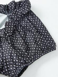 Women Summer Blouses Casual Stylish Dotted Pattern Ruffled Trim Slim Fit Shirts Square Neck Bubble Short Sleeve Tops - Negro - Ver 7