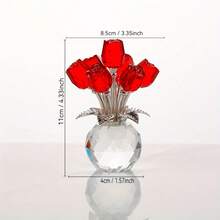 1 pièce Ornement de rose rouge en cristal fait main avec vase rond, cadeau de rose romantique, convient pour la Saint-Valentin, la Fête des Mères, les anniversaires et autres occasions, décoration de collection de roses pour la maison, les fêtes, les mariages - Multicolore - Voir 3