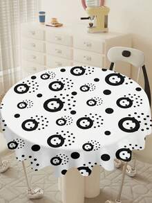 1pc Round Geometric Pattern Printed Tablecloth, Modern Style Polyester Fiber Rectangular Round Waterproof Tablecloth, Digital Printed Tablecloth Suitable For Living Room Home Use, Outdoor Dining Table, Small Round Table - Multicolor - View 6