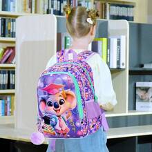 3Pcs Kids Cute Graduation Koala Print School Bag Combo, With Insulated Lunch Box, Pencil Pouch & Pom Pom For Girls Elementary - Purple - View 5