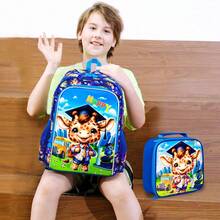 3Pcs Kids Blue Graduation Shark Backpack Set, With Lunch Box & Pencil Case, Ideal For Daily School Use - Blue - View 7