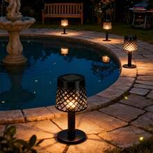 1/2pcs Solar Powered Plastic Hollow Table Lamp, Vintage Outdoor Atmosphere Light, Garden Patio Balcony Camping Decor Light, Automatic Switch - Table Lamp - View 10