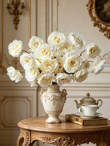 1/6/12 piezas Flores de peonía artificial de seda con tallos largos, adecuadas para boda, decoración de celebraciones, arreglo floral DIY, decoración del hogar en sala de estar, dormitorio, comedor, útiles escolares - Blanco - Ver 2