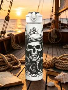 1 Stück/5 Stücke 750ml/26oz Kunststoff Sport Wasserflasche, dunkles Piraten-Totenkopf-Oktopus-Anker-Muster, auslaufsicherer Pop-Up-Deckel, cooler Muster Wasserbecher, geeignet für Laufen, Fitness, Radfahren, Wandern, tolles Geschenk für Feiertage und Geburtstage, geeignet für Eiskaffee, Saft, Hafermilch, fotoliebende Schwestern, beste Freunde, Sommernutzung, Geburtstagsgeschenk für Freund/Freundin, Studenten, Feiertagsgeschenk, Paar-Becher - Verschiedenfarbig - Übersicht 1