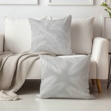 2pcs Minimalist White Line Plant Leaf Cushion Covers, Single-Sided Printed Skin-Friendly Peach Skin Velvet Material, 45*45CM Throw Pillow Covers Suitable For Indoor Decor, Party Decoration, Decorative Cushion Covers Gift - Multicolor - View 5