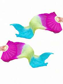 2/1pc Extra Long Flowing Silk Fan, Three-Color Gradient Design. This Double-Sided Silk Fan Is Perfect For Dance Performances, Holiday Parties, Sports Props, And Can Also Be Used As A Traditional Chinese Fan For Dance Activities. An Excellent Mother's Day Gift. - Multiple Styles - View 34