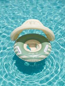 Pink & White Striped Inflatable Baby Swim Ring With Detachable Sun Canopy, Handle Toddler Pool Float, Kids Summer Style - Multicolor - View 11