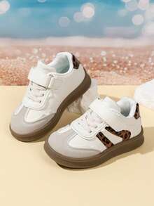 Boys & Girls Spring/Autumn 2026 New Style Children's White Sneakers, Magic Tape Non-Slip Soft Sole Sports Shoes, Retro Colorblock Baby Walking Board Shoes - Brown - View 3