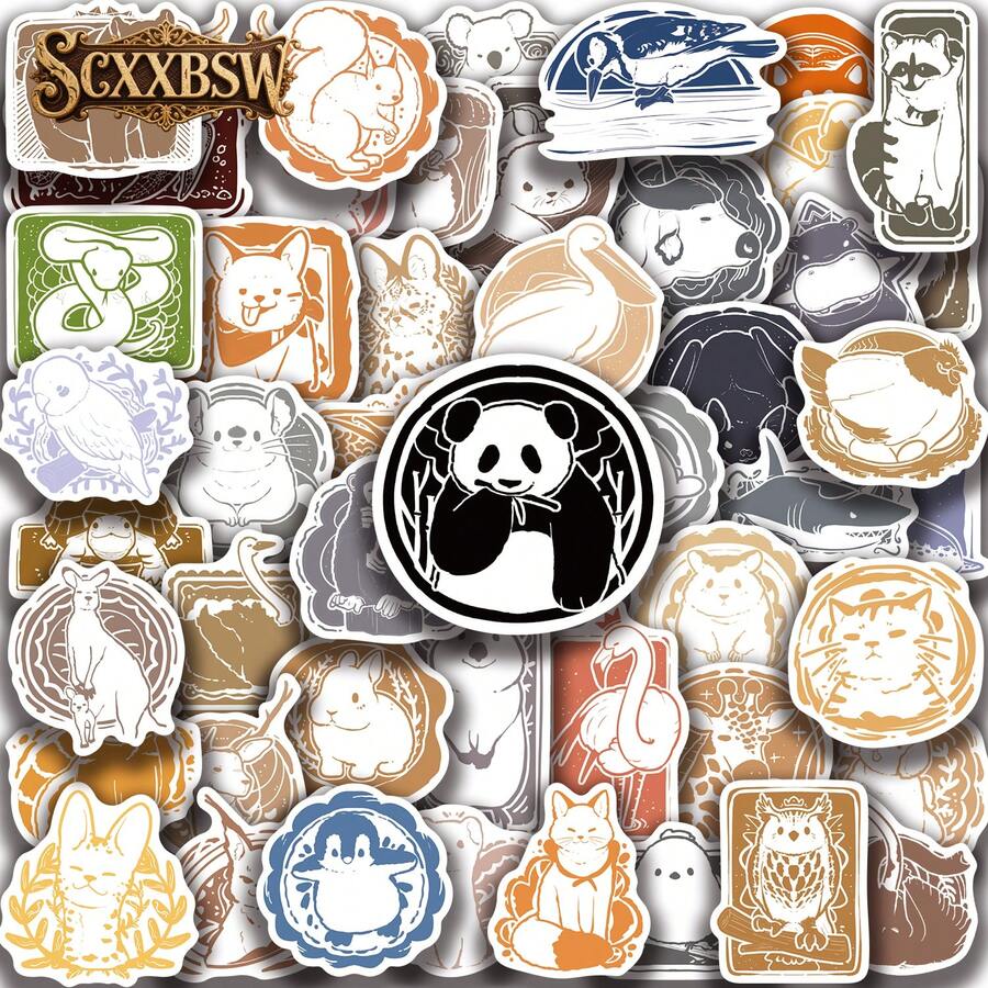 SCXXBSW 50pcs Cute Animal Postmark Stickers, Cool Cartoon Decorative Stickers, Classic Gift Decorations, Value Pack, Adorable Cartoon Stickers, Waterproof And Durable, Suitable For Phone Cases And Laptops. A Top Choice For Holiday Gifts. - Multicolor - View 1