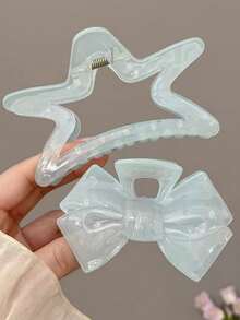 2pcs Large Star-Shaped Hair Claw Clips, Korean Style Blue Tone Hair Grips, Bowknot Hair Clips For Back Of Head, Beach Vacation Hair Accessories, Suitable For Travel And Holiday - Multicolor - View 3