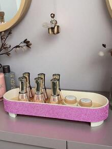 Luxuriöses ovales Tablett mit funkelnden Strasssteinen als Hautpflege-Aufbewahrungsbox, mit Strass besetztes Tischorganizer-Tablett, mit Strass verziertes Kosmetik-Aufbewahrungstablett, robustes wasserdichtes Make-up-Präsentationstablett, geeignet für Schminktisch und Badezimmerschrank - Verschiedenfarbig - Übersicht 9