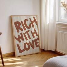 1pc Frameless Bold Brown Typography 'Rich With Love' Neutral Stripe Background Minimalist Wall Art Canvas Poster - Inspirational Quote Print For Bedroom, Dorm, Apartment, Living Room,Classroom, Prints For Wall, Vintage Decor & Best Gift Choice - Word - View 2