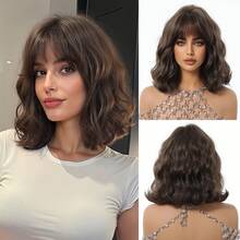 12 Inch Short Wavy Bob Wig, Classic Wine Red Water Wave Bob Wig With Bangs, Heat Resistant Natural Look, Suitable For Daily Wear, Party, Cosplay - Burgundy - View 15