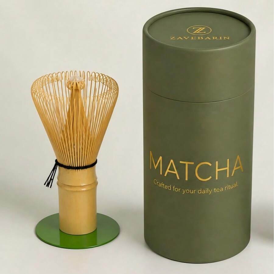 ZAVEBARIN Premium Matcha Whisk Set With Luxury Paper Canister – Handcrafted Bamboo Chasen, Traditional Japanese Tea Ceremony Tool, Elegant Matcha Accessories