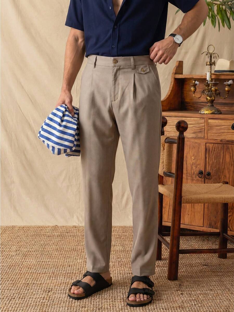 glestore Men's Retro Casual Style Linen Straight-Leg Pants: Comfortable And Casual, Versatile For Any Occasion, And Perfect For All Seasons - Khaki - View 1