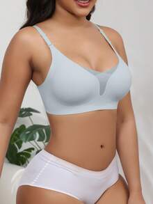 Sujetador moldeador sin costuras sin aros de malla transpirable para mujer en otoño - Neblina azul - Ver 5