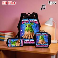 3-Piece Women's Bag Set, 2D Fashion Print Backpack Set,  Cartoon-Style Backpack Set, A Must-Have For Fashion-Conscious Individuals. The 3-Piece Set Includes A Backpack, A Clutch, And A Shoulder Bag. Features... - 三件套 - 查看 1