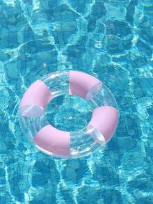Macaron Color Block Transparent Sequin Swim Ring, Optional Handle, Adult Inflatable Pool Float, Suitable For Beach Swimming - Multicolor - View 9