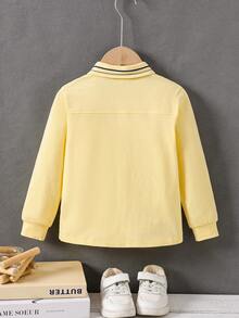 Cardigan de punto con cuello estilo preppy para niños - Amarillo - Ver 2