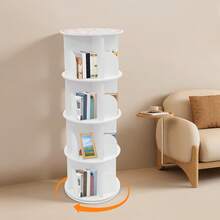 Bibliothèque rotative à 4 niveaux, blanche, étagère rotative pratique pour livres, jouets, salon et bureau à domicile, élégante et peu encombrante, facile à assembler, parfaite pour les chambres d'enfants et les petits espaces, comprend un coffre de rangement, qualité premium, disponible immédiatement - Blanc - Voir 4