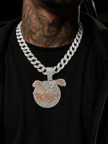 Hip Hop Full Rhinestone Flamingo Runner Pendant Cuban Chain Necklace, Heavy Rhinestone Inlaid Cuban Chain Rap Style Birthday Personalized Gift Jewelry - Cartoon Ostrich Pendant Necklace - View 4