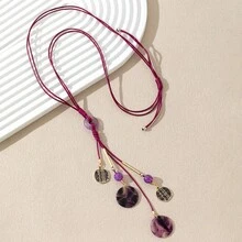 1 Miếng Men răng & Sáp Dây thừng Phong cách Bohemian Hình chữ -Y Vòng cổ dài Với Màu sắc tùy ý Men răng Đĩa - Màu tím - Xem 8