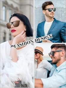 Frienda 3 Pares de Gafas de Sol Polarizadas con Clip de Gran Tamaño, Antideslumbrantes, Montura TR90, Gafas de Conducción Abatibles para Hombres y Mujeres - Negro Gris, Verde Oscuro, Amarillo - Ver 6