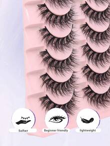 10 Pairs Explosive Messy Style False Eyelashes, 5D Layered Dimensionality, Natural Thick Cross-Over False Eyelashes - Black - View 2