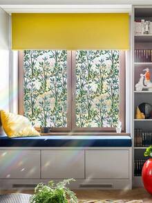 1 Roll Fresh Green Branch & Leaf Glass Film 44.5cm(17.5in) Wide, Rainbow Refraction Under Sunlight, Static Cling Glue-Free Privacy Window Sticker, UV Protection & Anti-Peeping, Removable Without Residue, Free Installation Tools, Suitable For Home, Office, School, Dorm - Spring Dawn - View 6