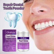 50g Purple Tooth Cleaning Powder + 50g Tongue Cleaning Set, Gentle Cleaning Teeth Yellow Stains Tooth Cleaning Powder, Tongue Cleaning Oral Care Fresh Breath - Mint - View 2