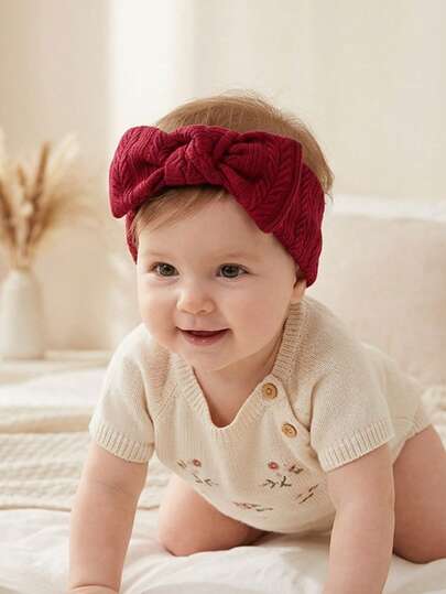 1pc Wheat Ear Bow Solid Color Baby Decorative Hair Accessory, Unisex Bow Headband For Boys And Girls, Suitable For Daily Wear And Casual Matching