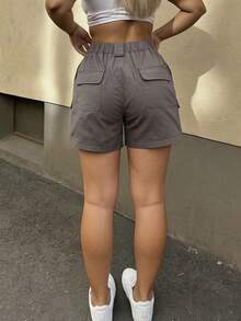 Casual Cargo Daily Women's Grey High Waist Cargo Shorts, Casual Solid Color Utility Mini Bottoms, Streetwear & Everyday Outfits - 灰色 - 查看 4