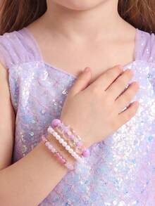 3pcs/Set Girls Colorful Beads Beaded Bow Bracelet Set Combination Suitable For Daily Decoration - Multicolor - View 4