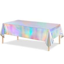 1 Pack Holographic Laser Colorful Plastic Tablecloth, Rectangular Holographic Foil Tablecloth, Party Decoration, Birthday, Bridal Wedding, Disco Party, 54 Inches X 72 Inches, Birthday Decoration, Wedding Decoration, Graduation Season Decoration - Multicolor - View 11
