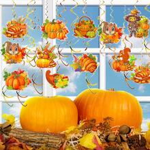 24pcs Thanksgiving Hanging Swirl Decorations 12pcs Pumpkin Maple Leaf Paper Cards 12pcs Orange&Yellow PVC Swirls Autumn Harvest Hanging Swirls Ceiling Decor For Fall Thanksgiving Party Home Decor - Multicolor - View 4