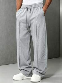 Herren-Jogginghose mit Buchstaben-Muster, weites Bein, lässig, elastischer Bund mit Kordelzug, lockere Passform mit Taschen, Streetwear-Stil, Sport, Herbst - Grau - Übersicht 5